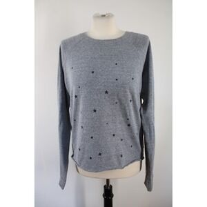 Monrow M Gray Star Print Raw Hem Raglan Sleeve Top HT0478-1 Lounge Soft USA